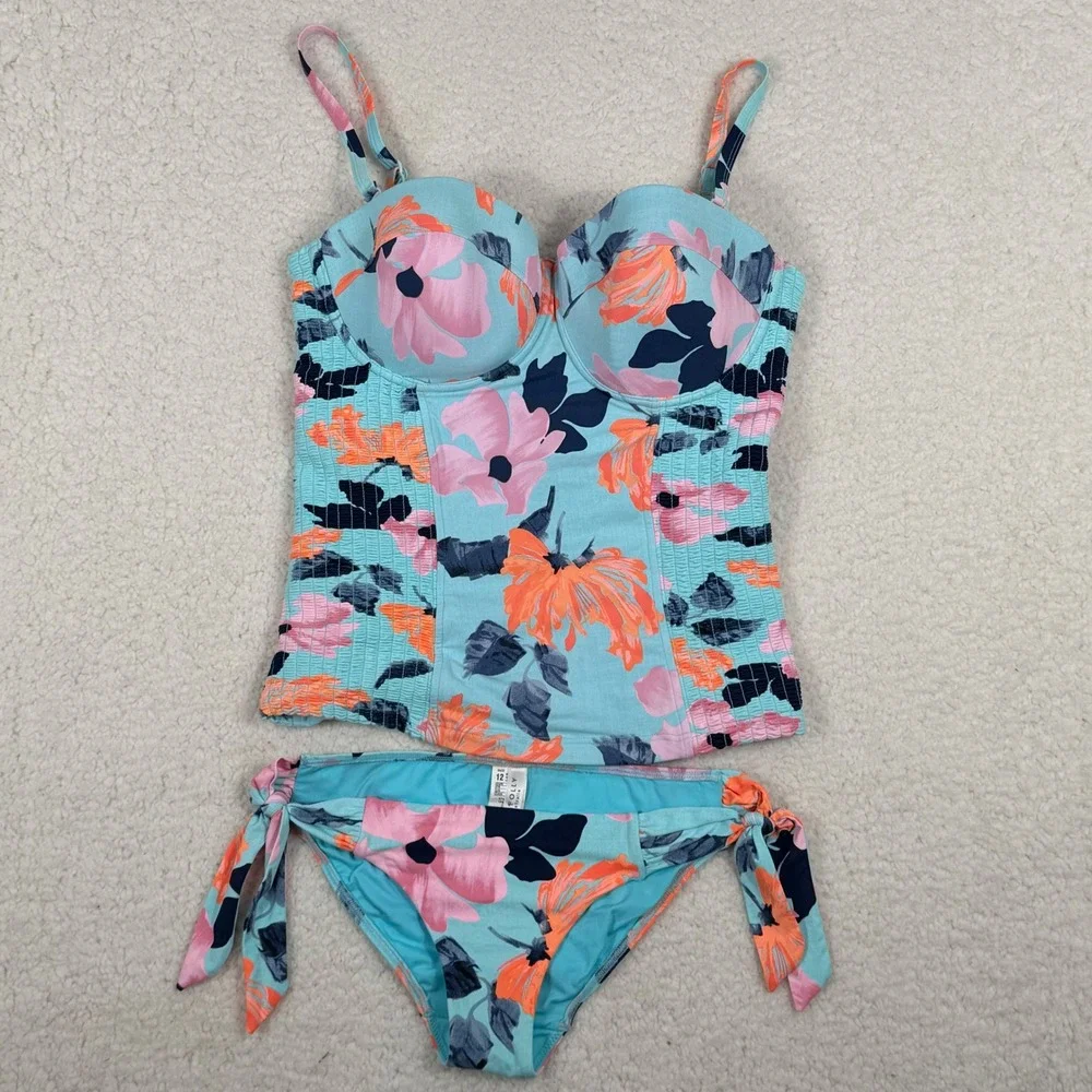 Seafolly Australia 12 bottom / 14 DD top Floral Tankini Set Blue Pink Orange